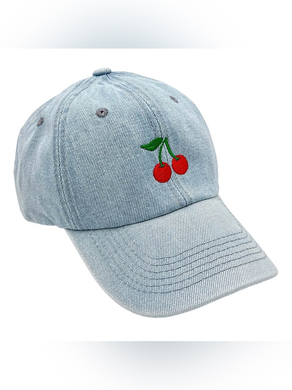 Kids Light Blue Cherry Embroidered Baseball Cap